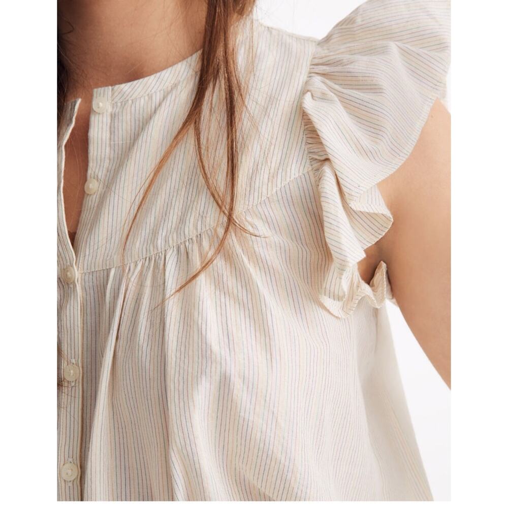Madewell Ruffle - Sleeve Bib Top Metallic Stripe - Size Sm - Picture 2 of 8